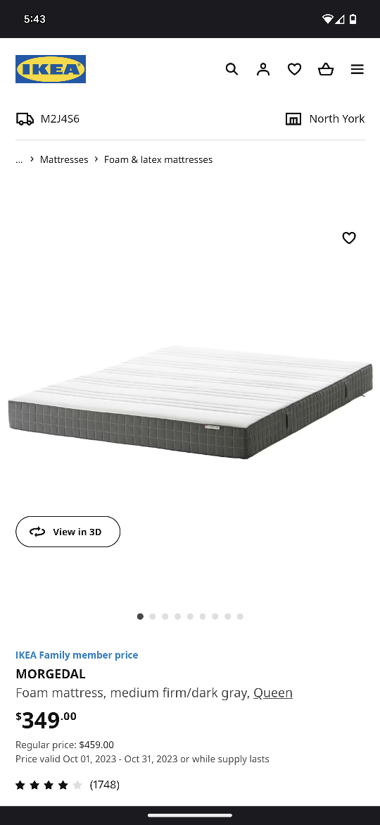 IKEA Mattress - Queen Size (Pickup Date October 27th)