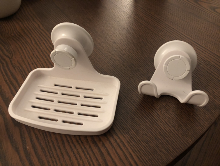 Hook & soap dish with suction cup, white thumbnail