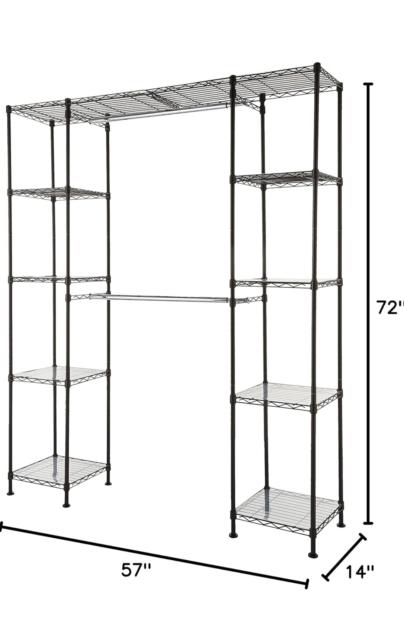 Metal Hanging Storage Organizer Rack Wardrobe w/ Shelves - photo 3