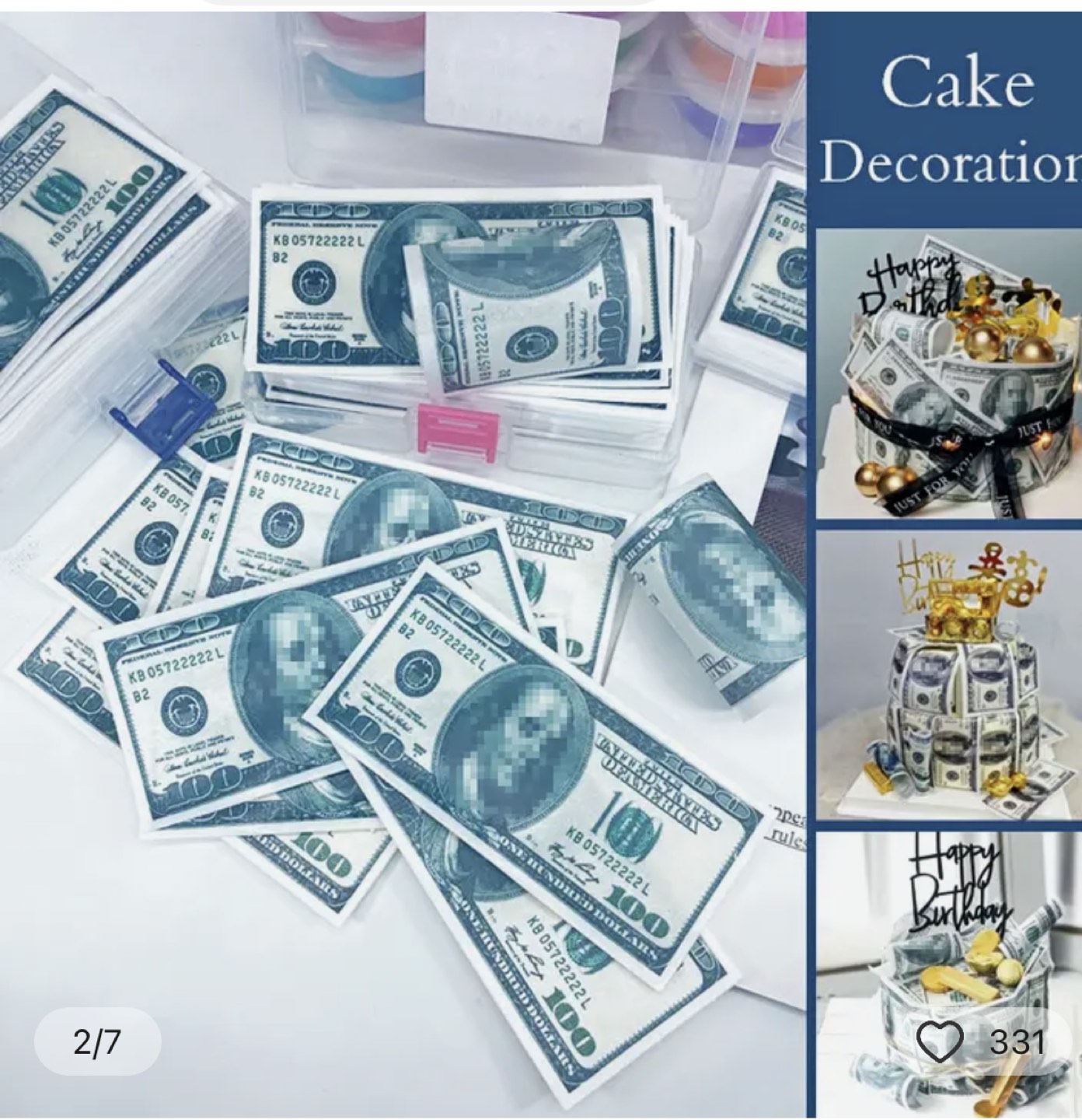 100-Dollar-Edible Wafer Paper Birthday CakeDecoration image indicator(2)