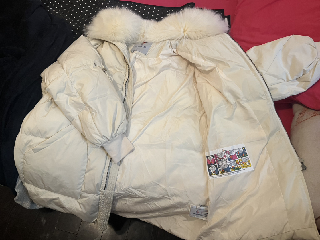 Moncler puffer jacket, cream Color, size 2 for sale.