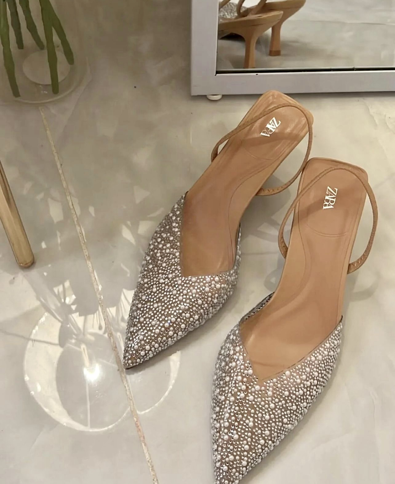 New Zara Pearl Heeled Slingbacks-41 - photo 2