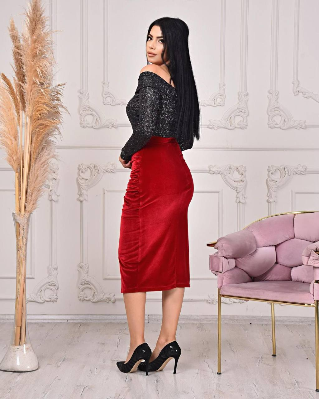 Velvet red party dress image indicator(4)