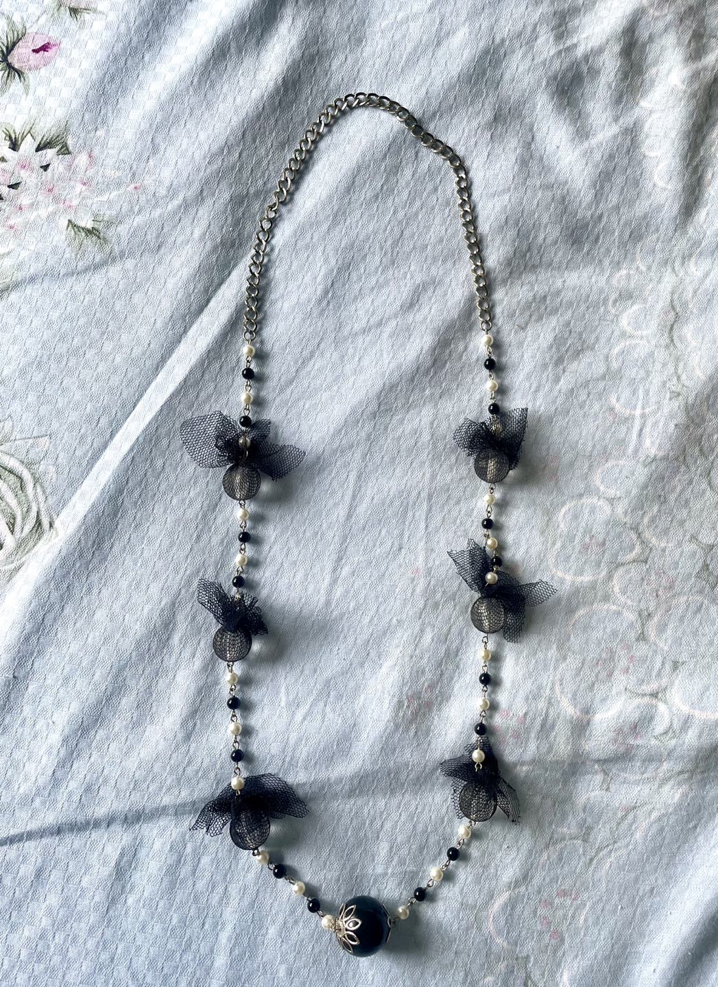 Beautiful Japanese pearl black mesh beads long necklace 🦃 image indicator(2)