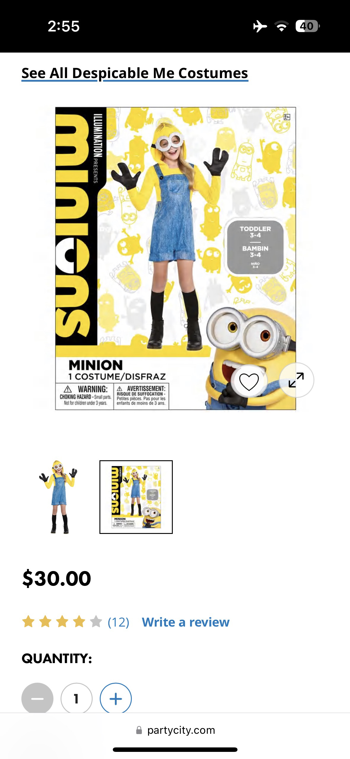 3T minion Halloween costume!