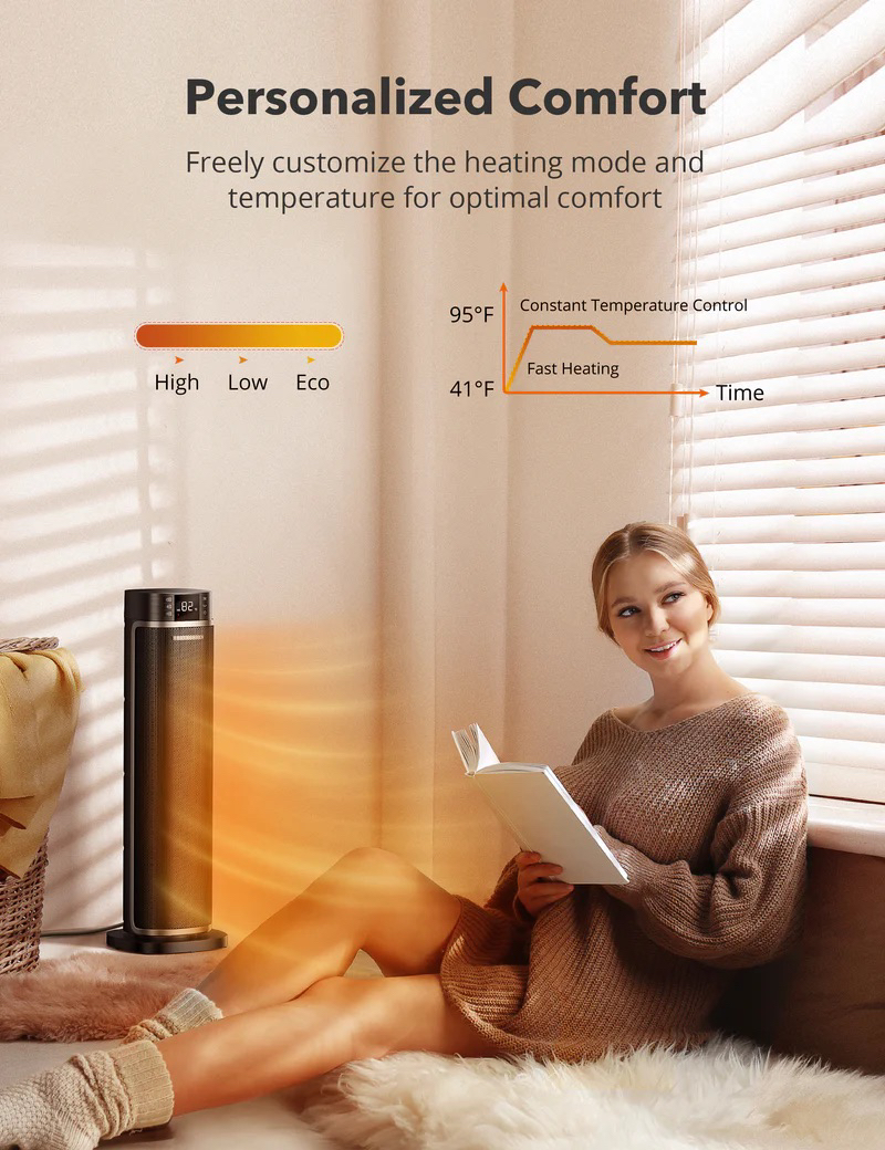 Heater, Ceramic Tower Heater with Eco Mode - photo 2