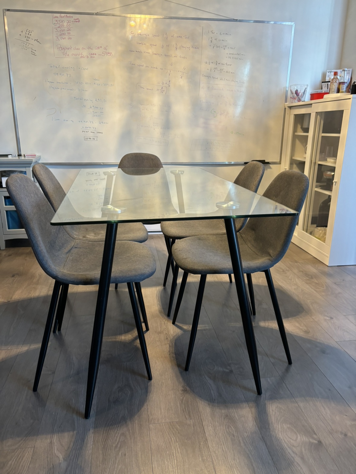 Glass dinner table with 6 chairs