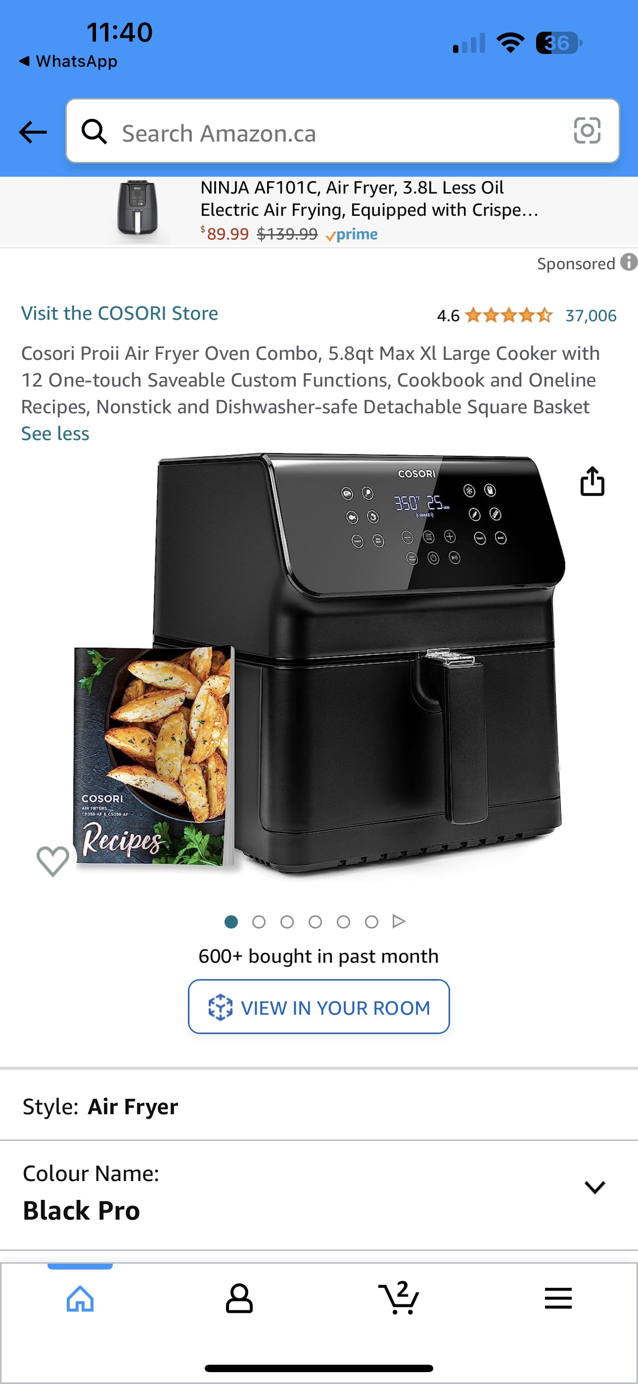 Cosori XL Air Fryer Oven Combo 5.8qt image indicator(7)