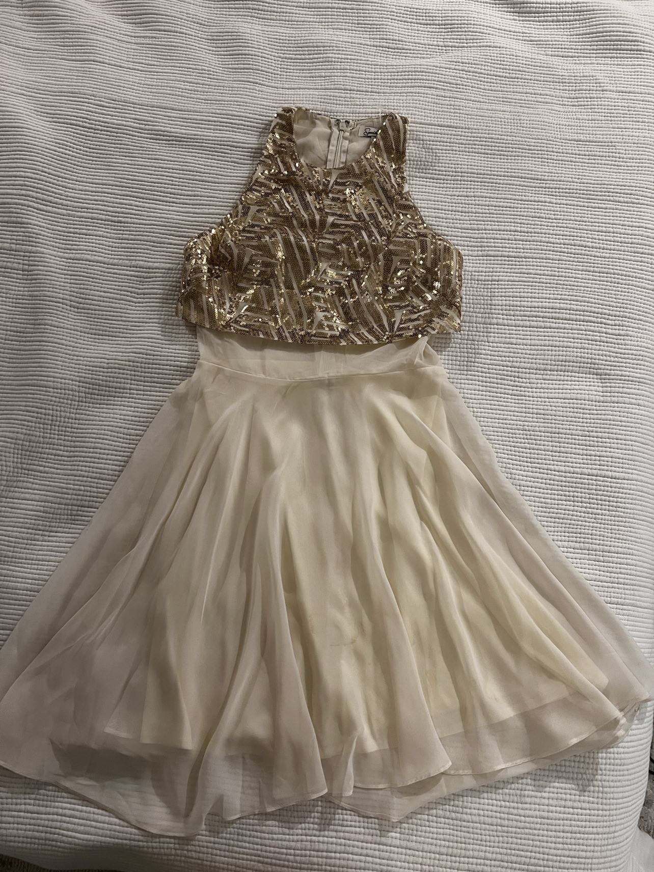 Gold sequins cream dress