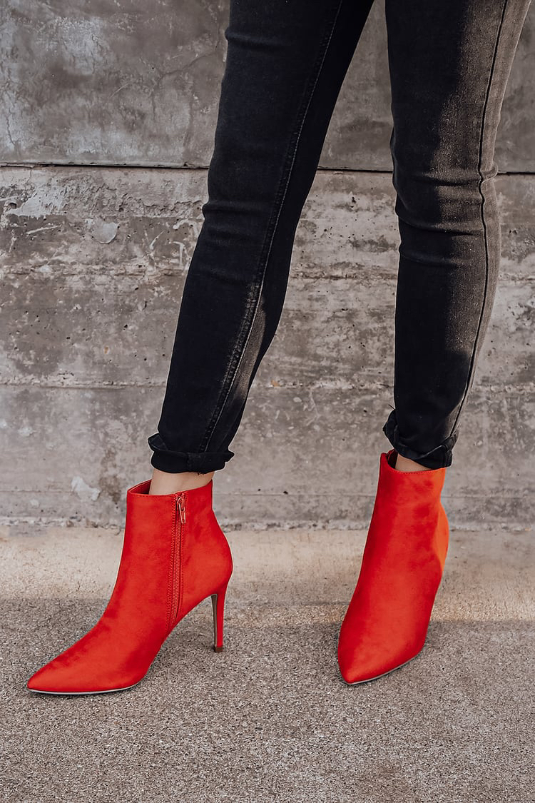 Women’s Red Suede Ankle Heel Boots👠⭐️ thumbnail