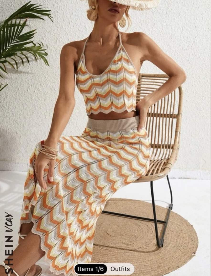 Shein Chevron pattern top & maxi skirt-Crochet knit fabric - photo 4