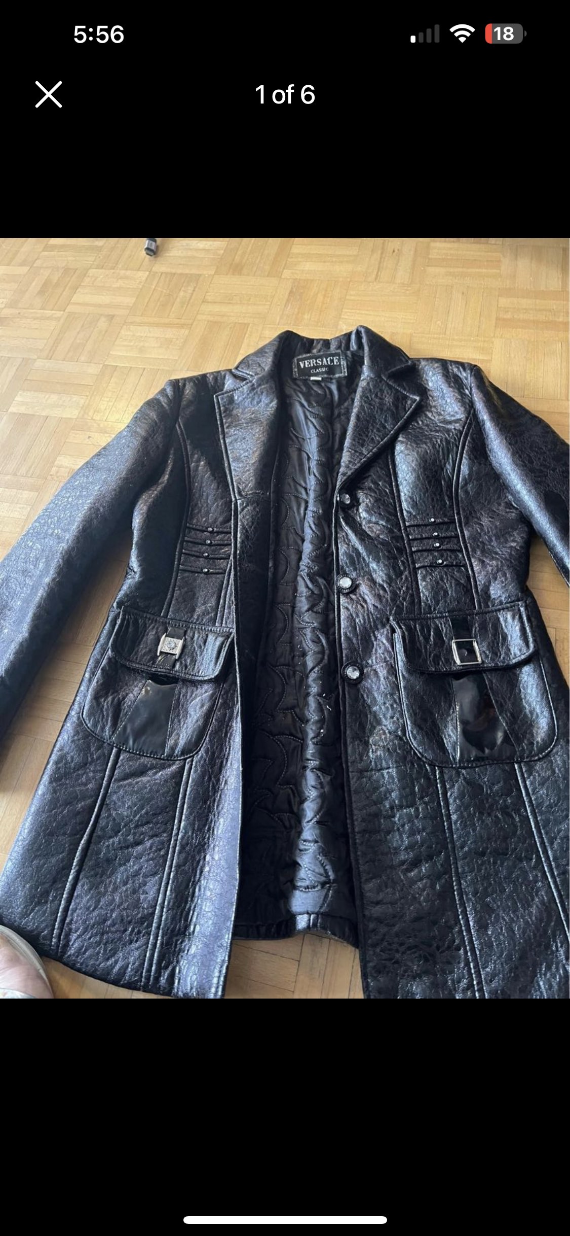 Women black Versace leather jacket size m/l thumbnail