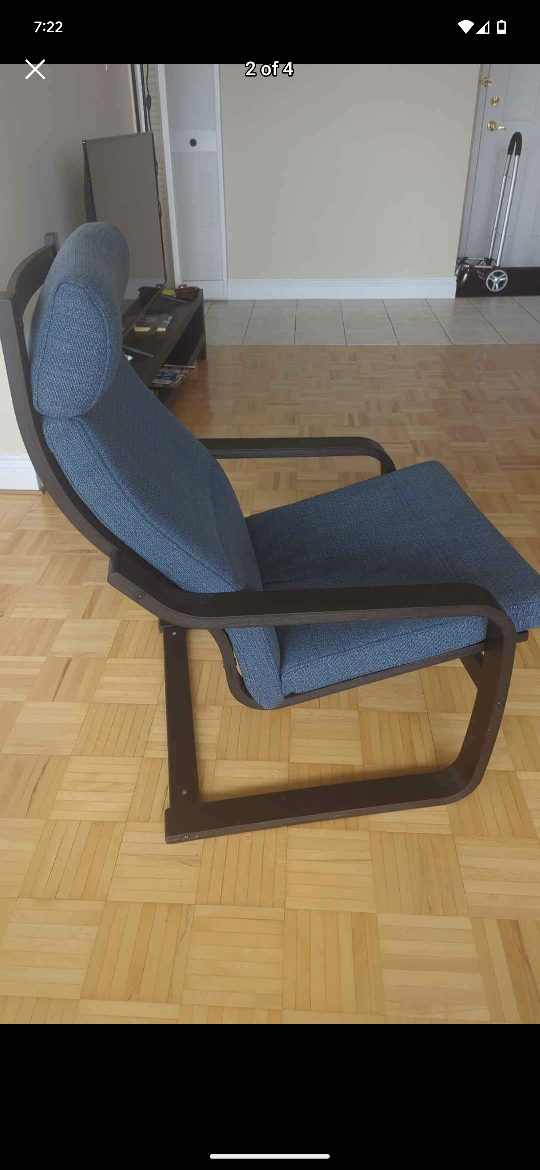 Two Poang Armchairs (IKEA) Brown, Dark Blue Washable Cushion - photo 2