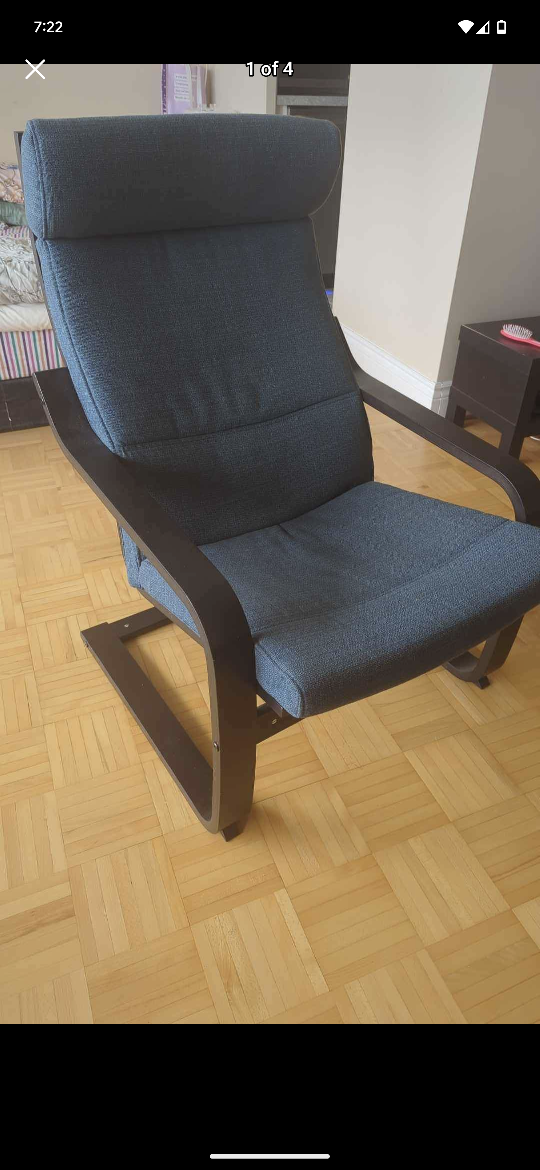 Two Poang Armchairs (IKEA) Brown, Dark Blue Washable Cushion - photo 3