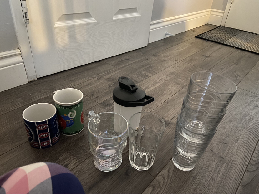 Cups, mugs, and protein bottle