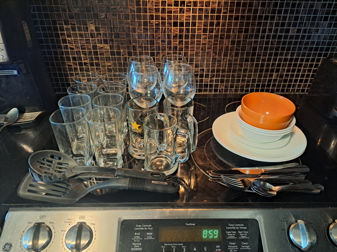 Set of Glasses, Plates, Cutlery