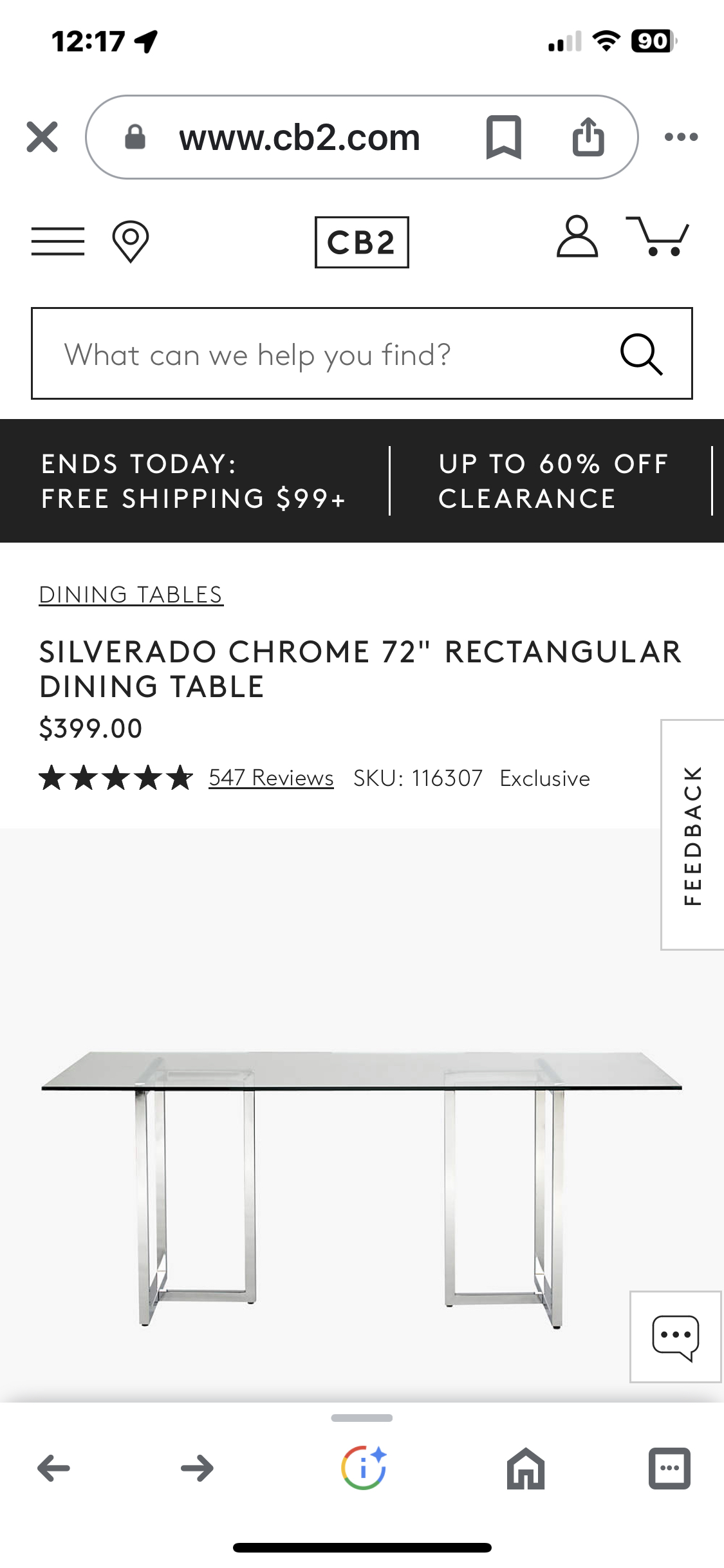 CB2 Glass table 72” image indicator(3)