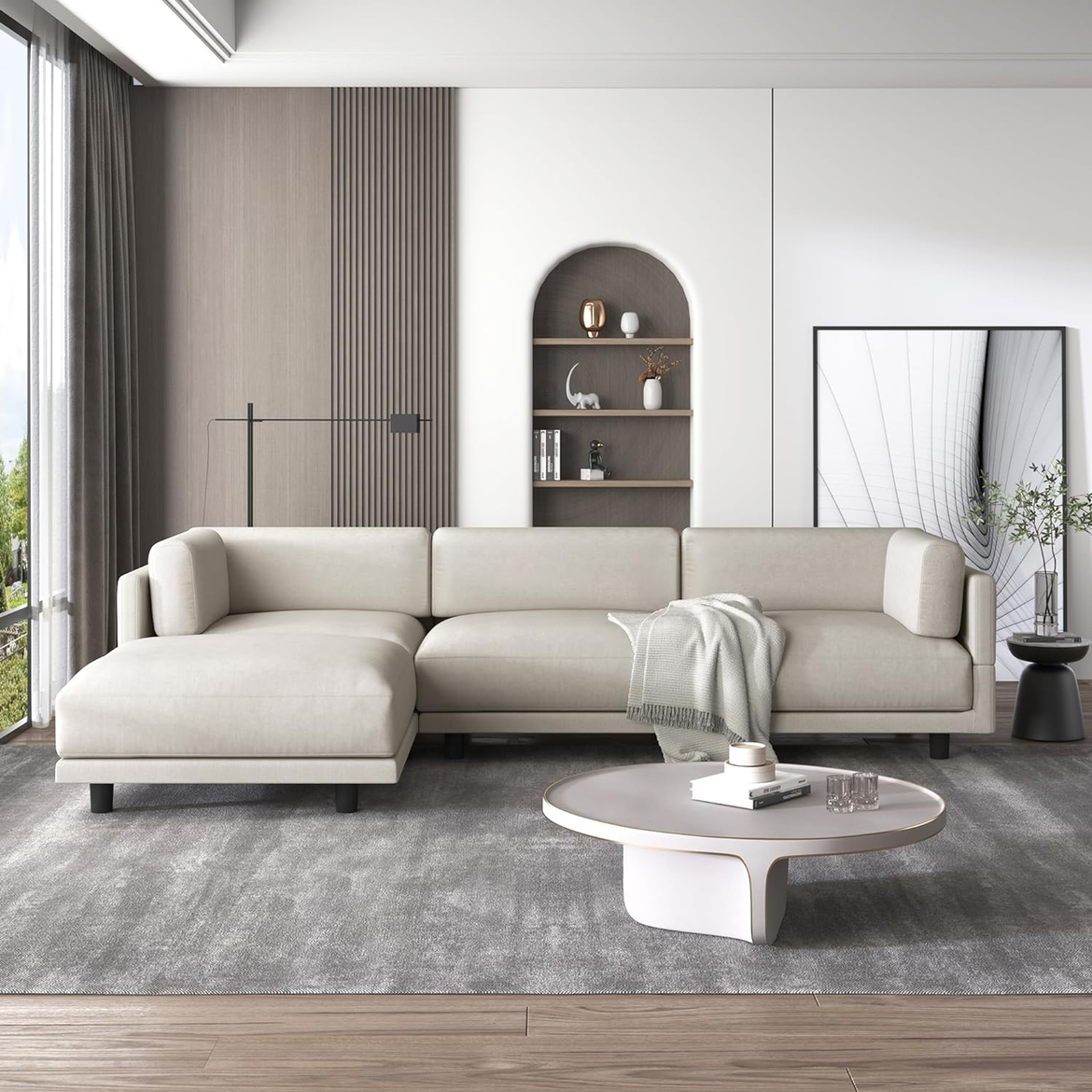 Sofa with Ottoman - Beige