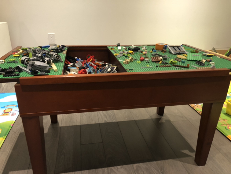 Lego table with storage and 2 bins