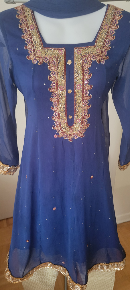 Blue Embroidered ( Hand Embroidered ), 3 pieses Dress image indicator(3)