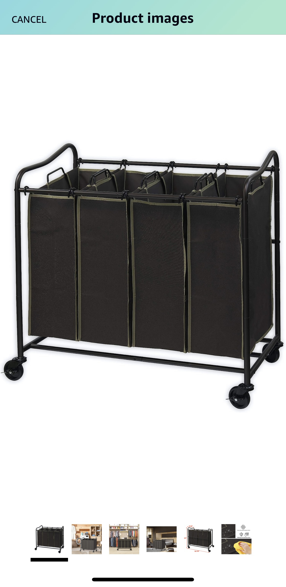 Laundry basket heavy duty material / 4 bags (all black design) thumbnail