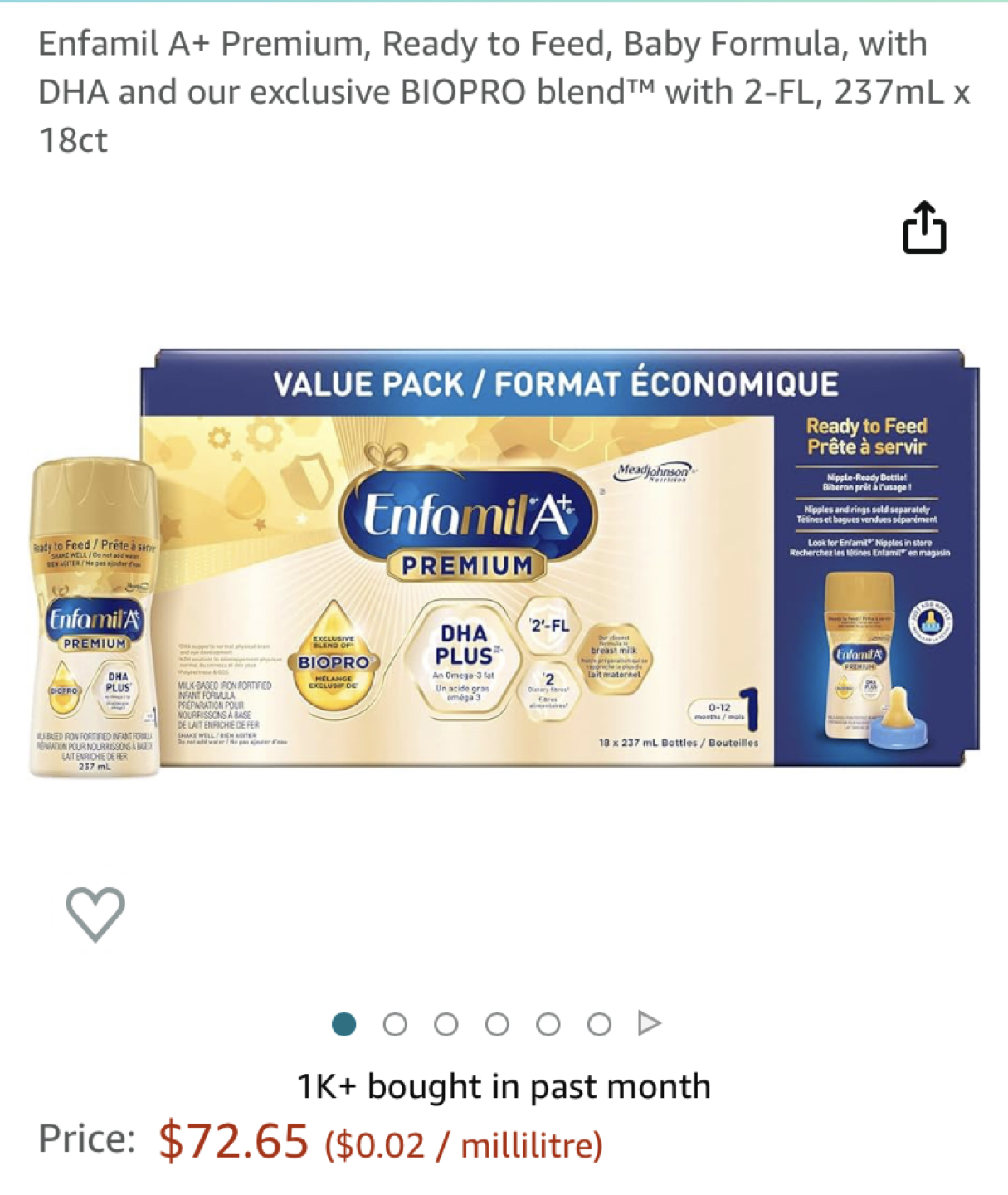 Enfamil A+ Premium Ready to Feed 237mL x 18ct