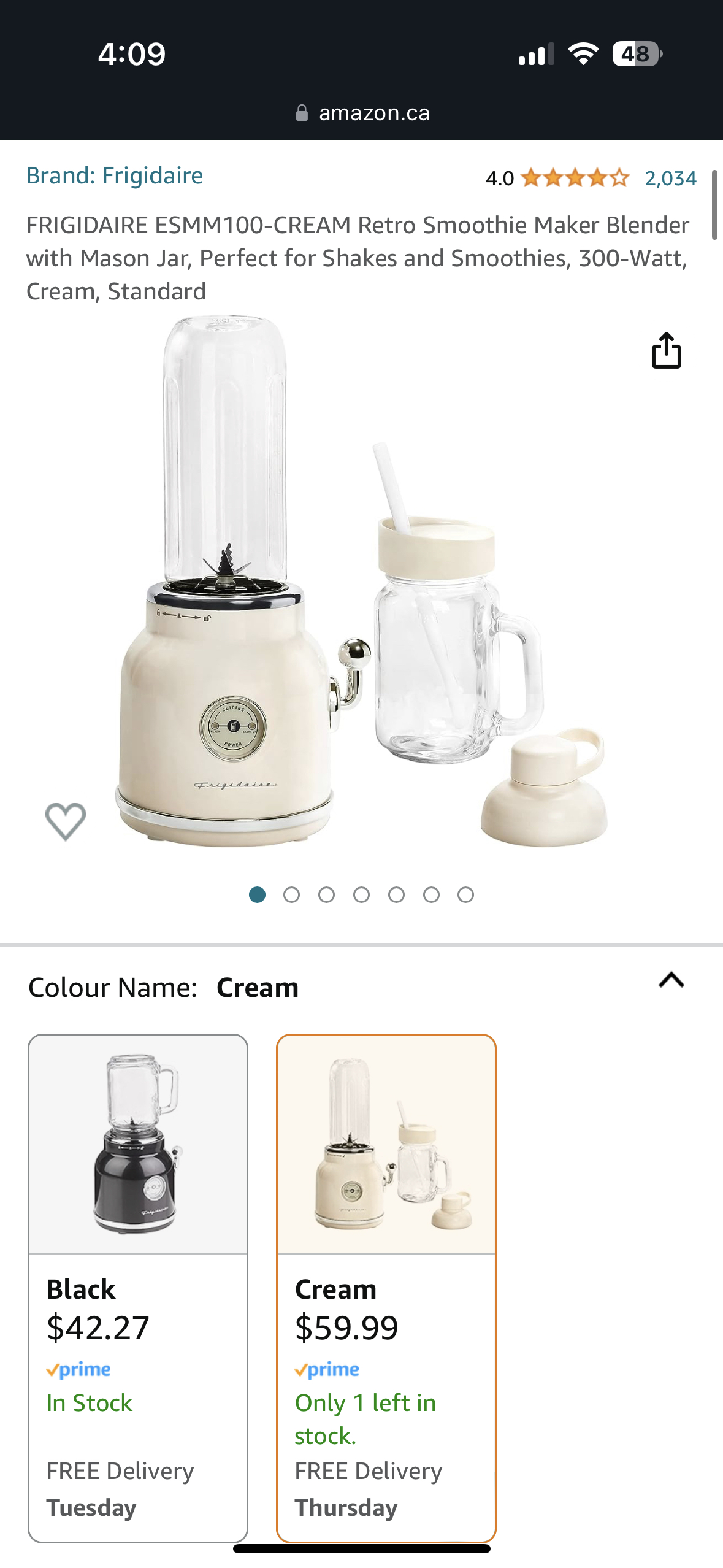 Firgidaire 300W RETRO SMOOTHIE MAKER - CREAM