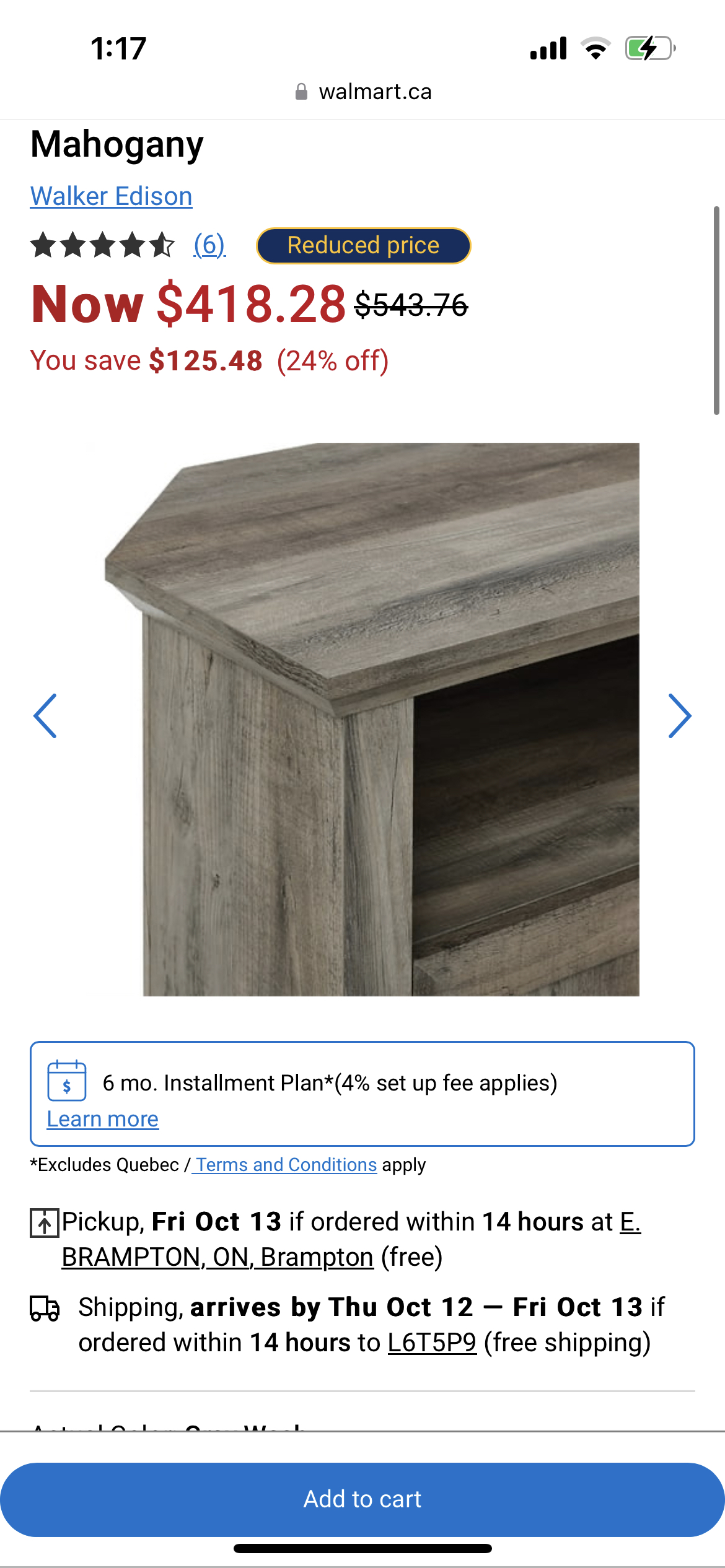 Walker Edison 44” Grooved Door Corner TV Stand in Gray Wash - photo 3