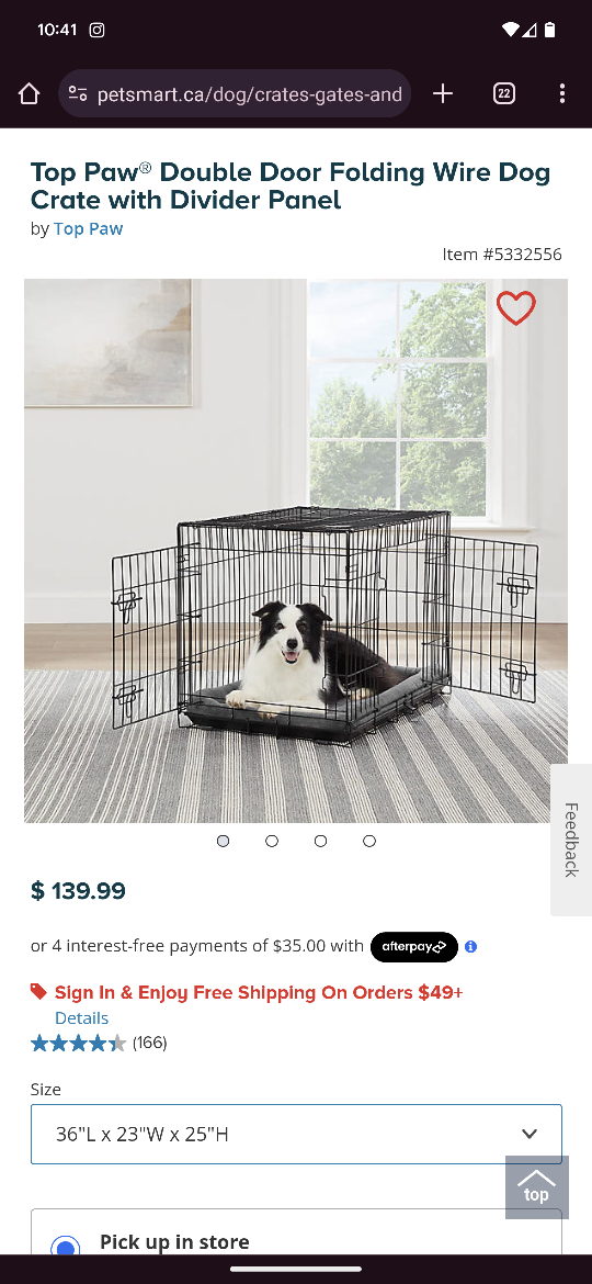 36"L x 23"W x 25"H large 2 door dog crate