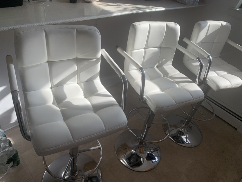 Set of Three Faux Leather White Bar Stools