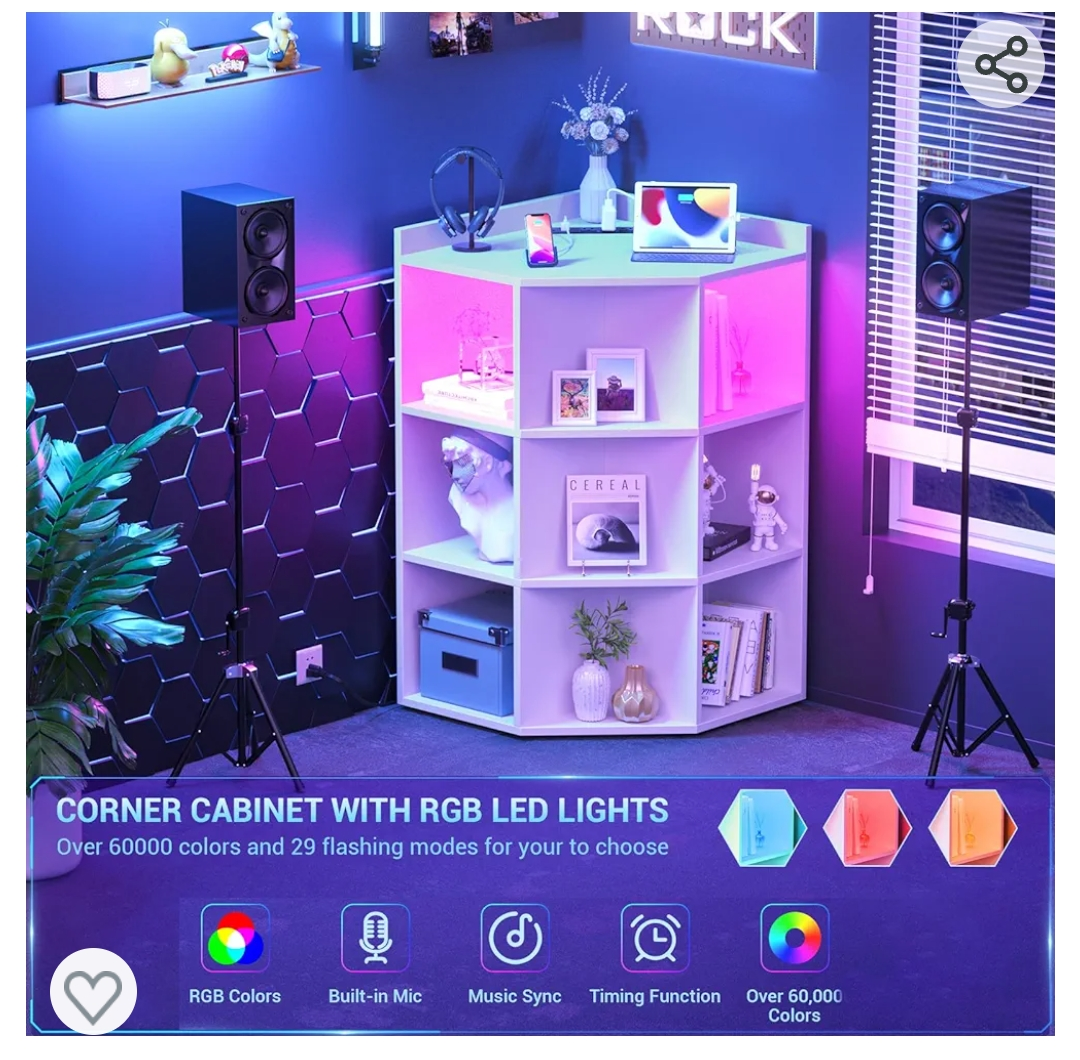 Corner Bookshelf with LED Lights and Power Outlets - photo 3