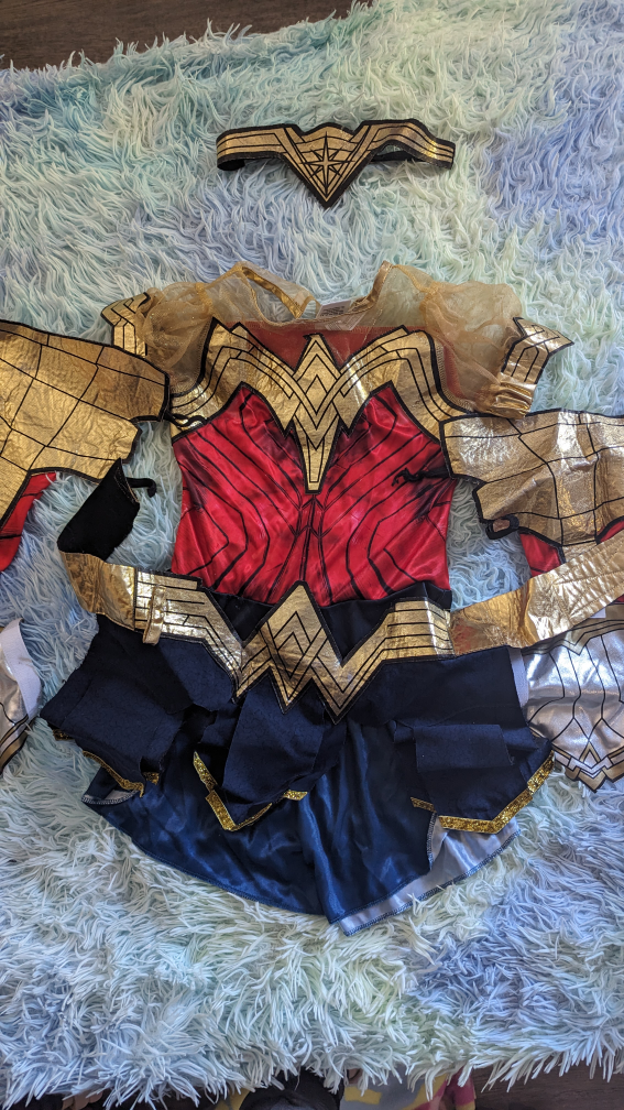 Kids' DC Wonder Woman Red/Blue Dress Halloween Costume. image indicator(2)