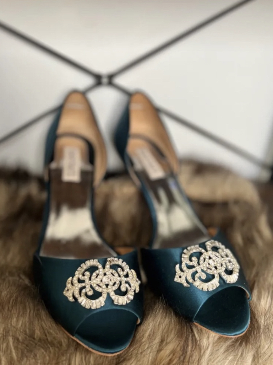 Blue Satin Crystal Embellished Open Toe Heels thumbnail
