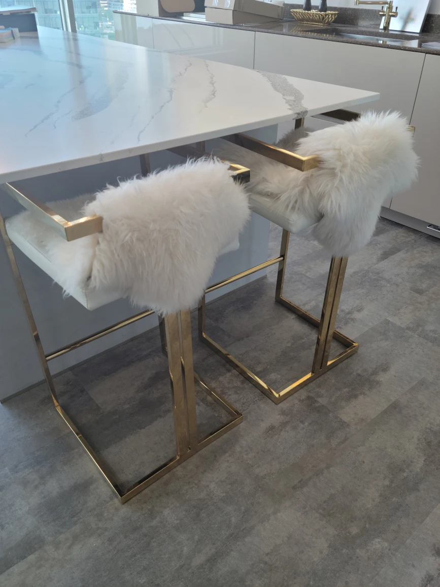 4 Bar Stools- modern Art Deco style (white/gold) image indicator(7)