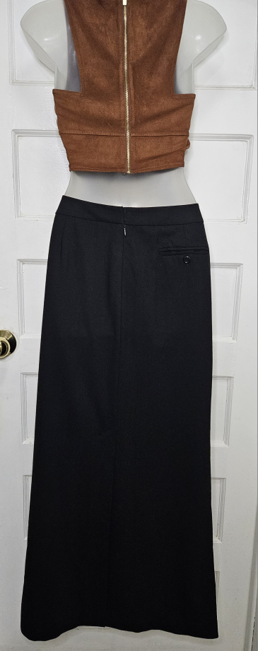 Holt Renfrew Vintage Wool Black Maxi Skirt with Back Slit Size 8 - photo 3