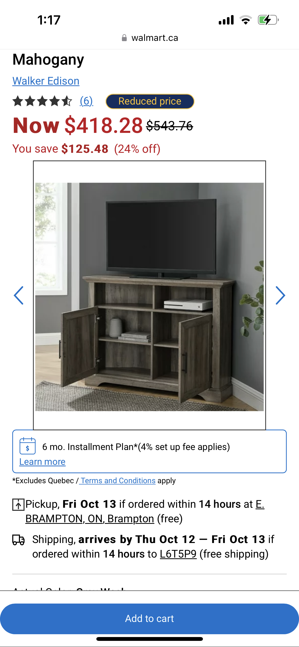 Walker Edison 44” Grooved Door Corner TV Stand in Gray Wash - photo 2