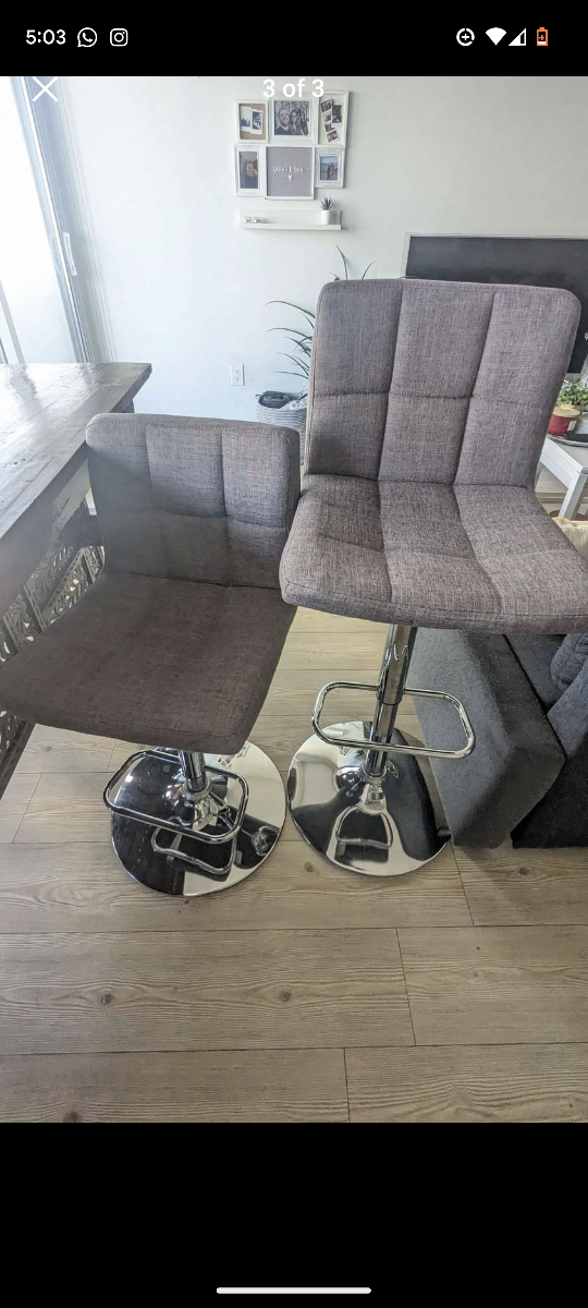 Two Bar Stools (Grey & Silver) thumbnail