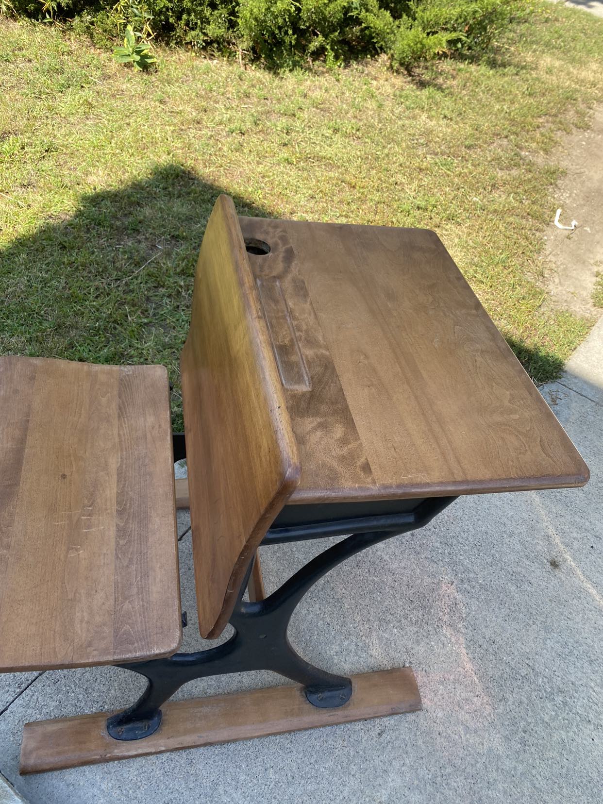 1800s antique school desk cast iron restored wood