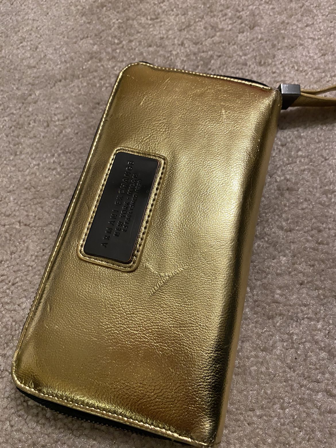 Armani Exchange metallic gold leather & black wallet thumbnail