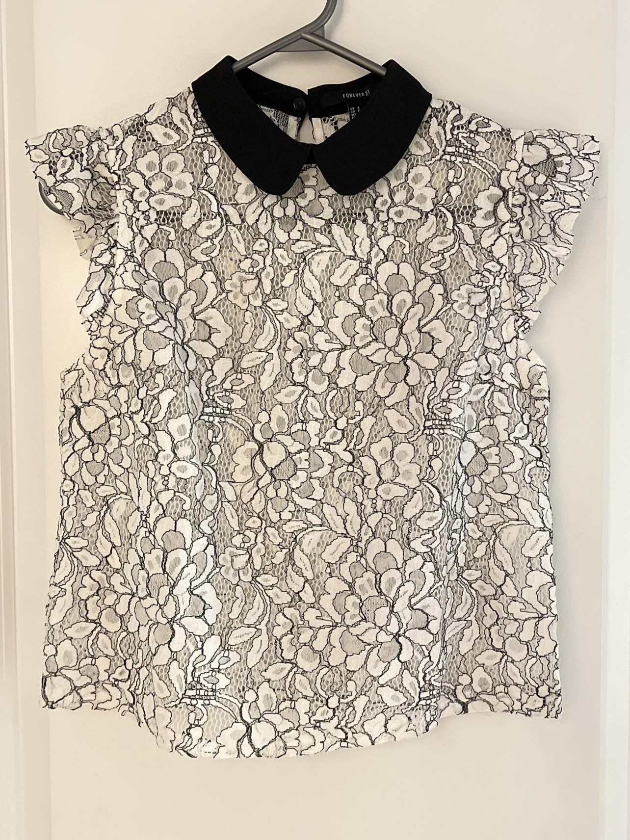 White Lace Top w/ black collar thumbnail