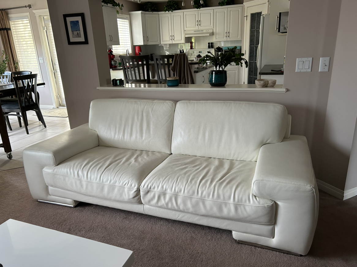 White genuine leather sofa