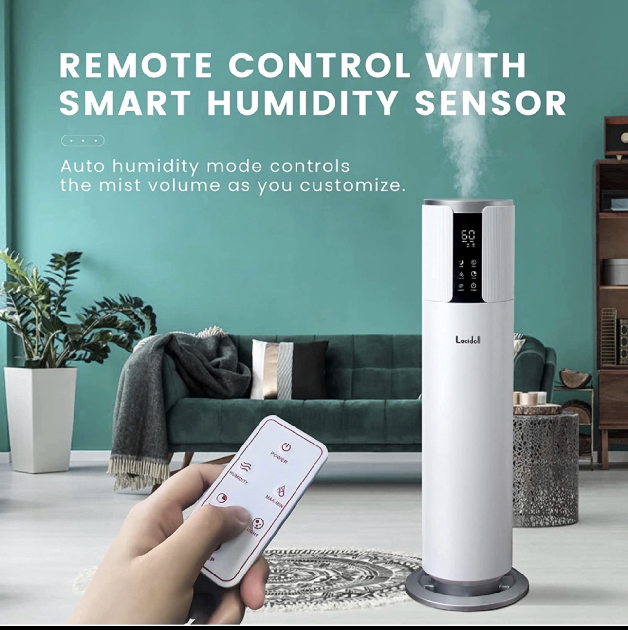 New Humidifiers LACIDOLL 8 L Top Fill Large Room Cool Mist image indicator(5)