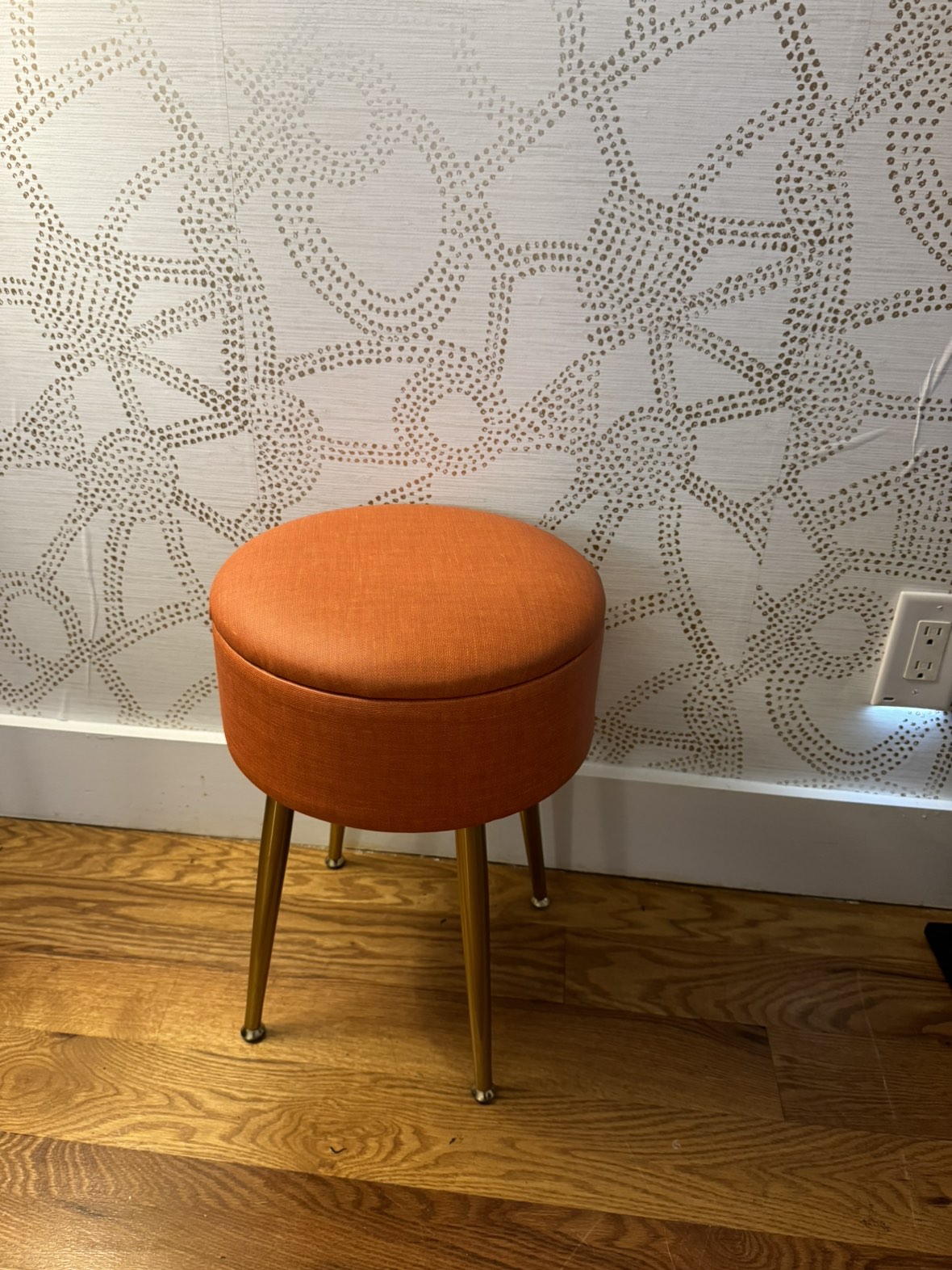 Orange Brown Vanity Stool Chair with Storage