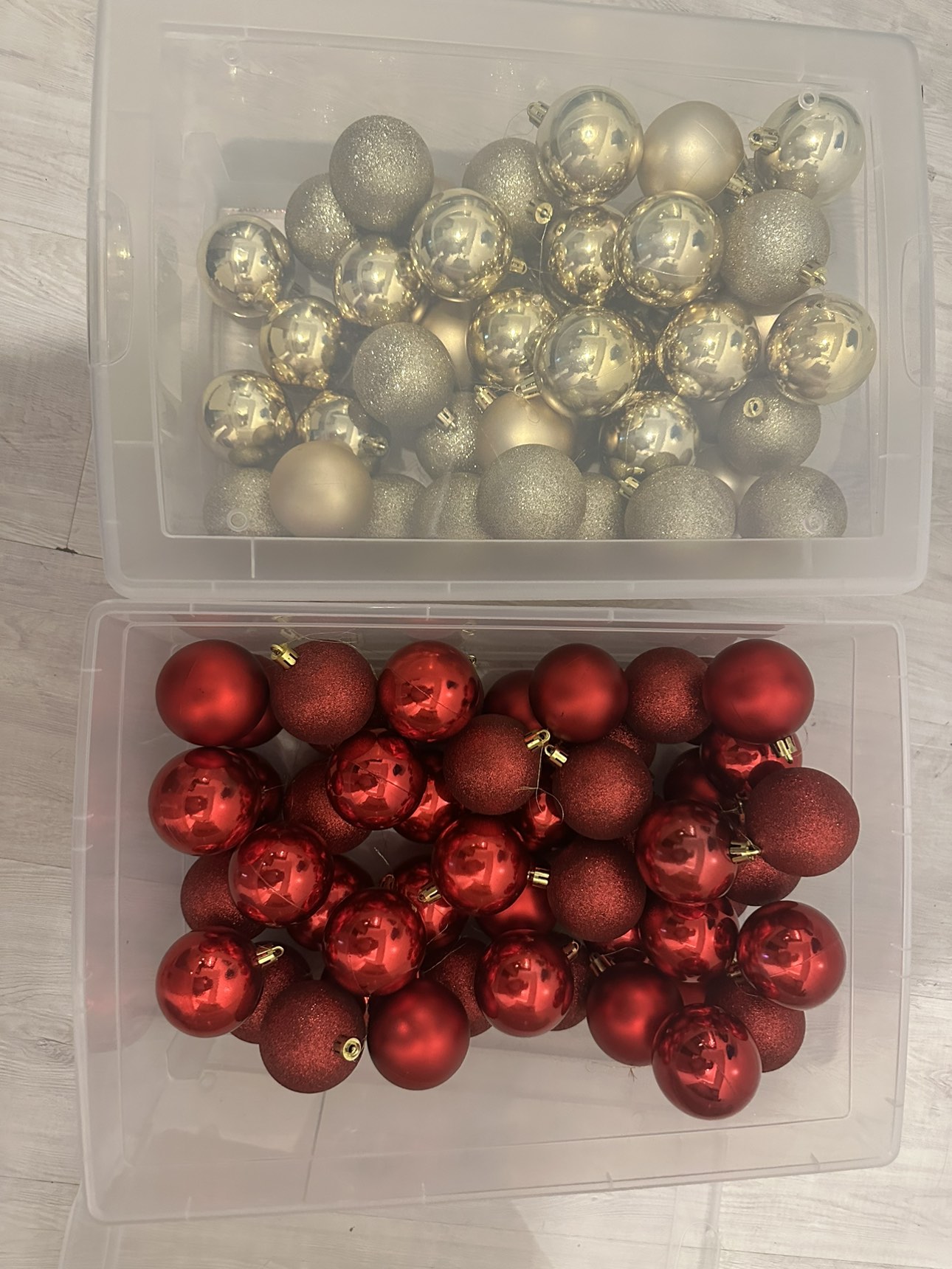 100 Gold and red Christmas ornaments
