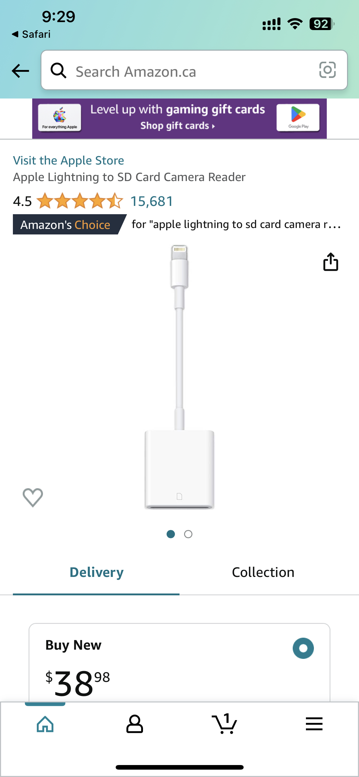 Lightning SD Card Camera Reader