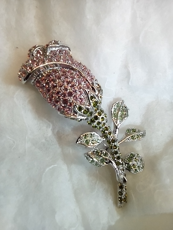 Vintage multi- coloured Crystal Rose brooch thumbnail