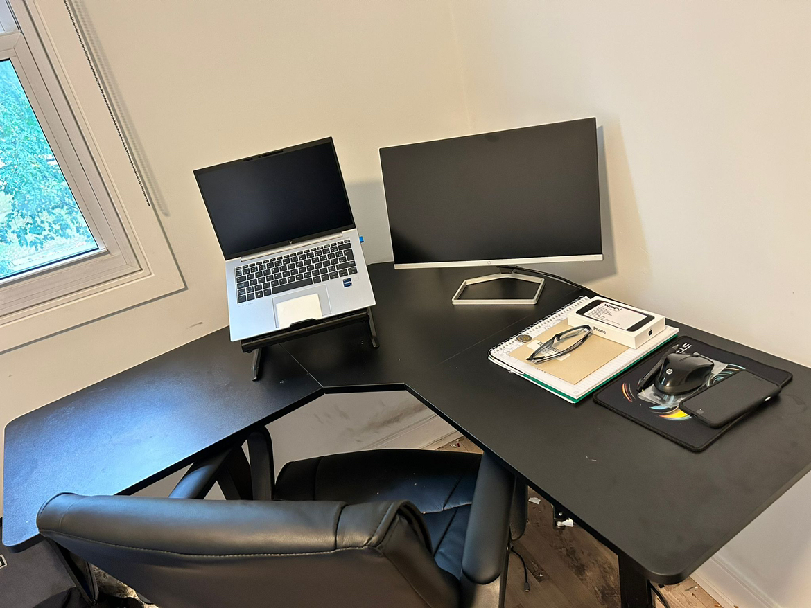 L shape office manual adjustable table - photo 2
