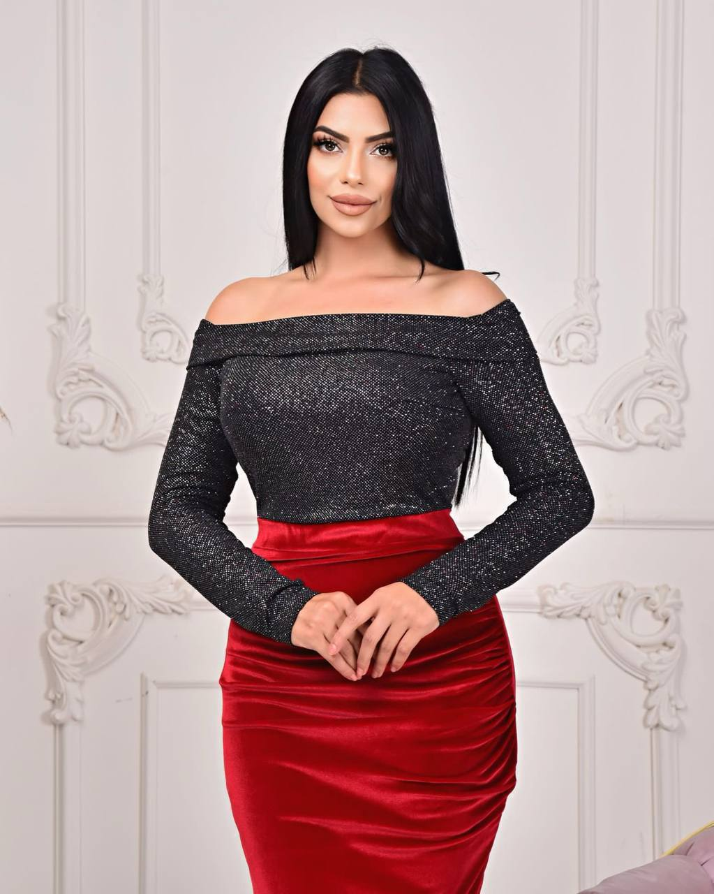 Velvet red party dress thumbnail