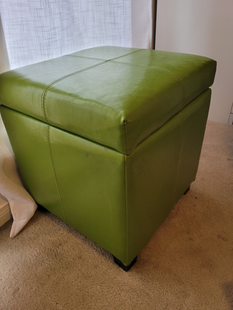 Green leather ottoman storage