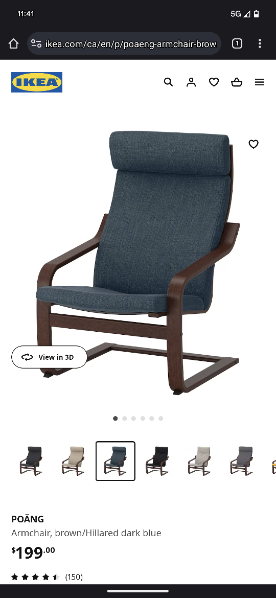 Two Poang Armchairs (IKEA) Brown, Dark Blue Washable Cushion